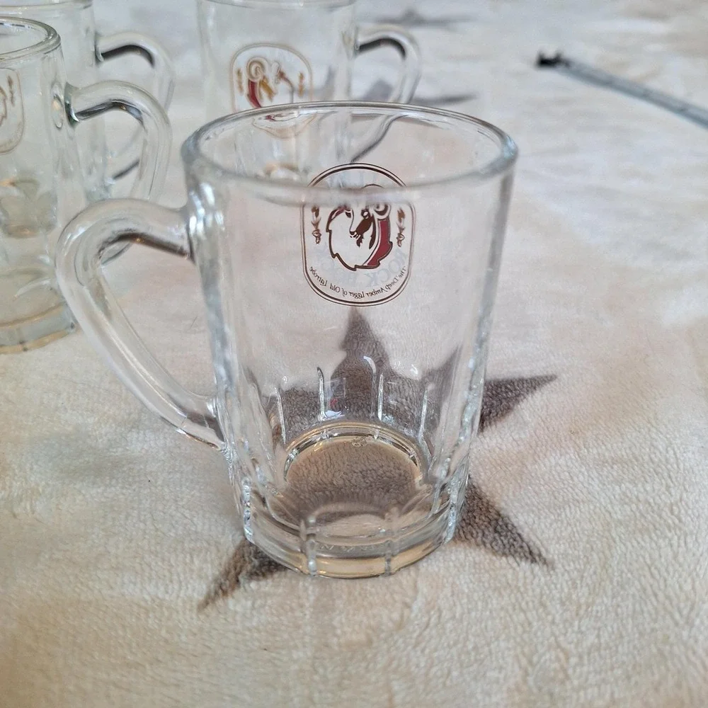 Set of 4 Rolling Rock Bock Miniature Glass Beer Mug Shot Glasses Made In France